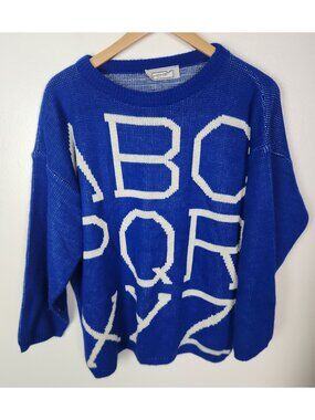 Vtg. Hemp Women's Sz. XL Blue & White ABC... Long Sleeve Sweater